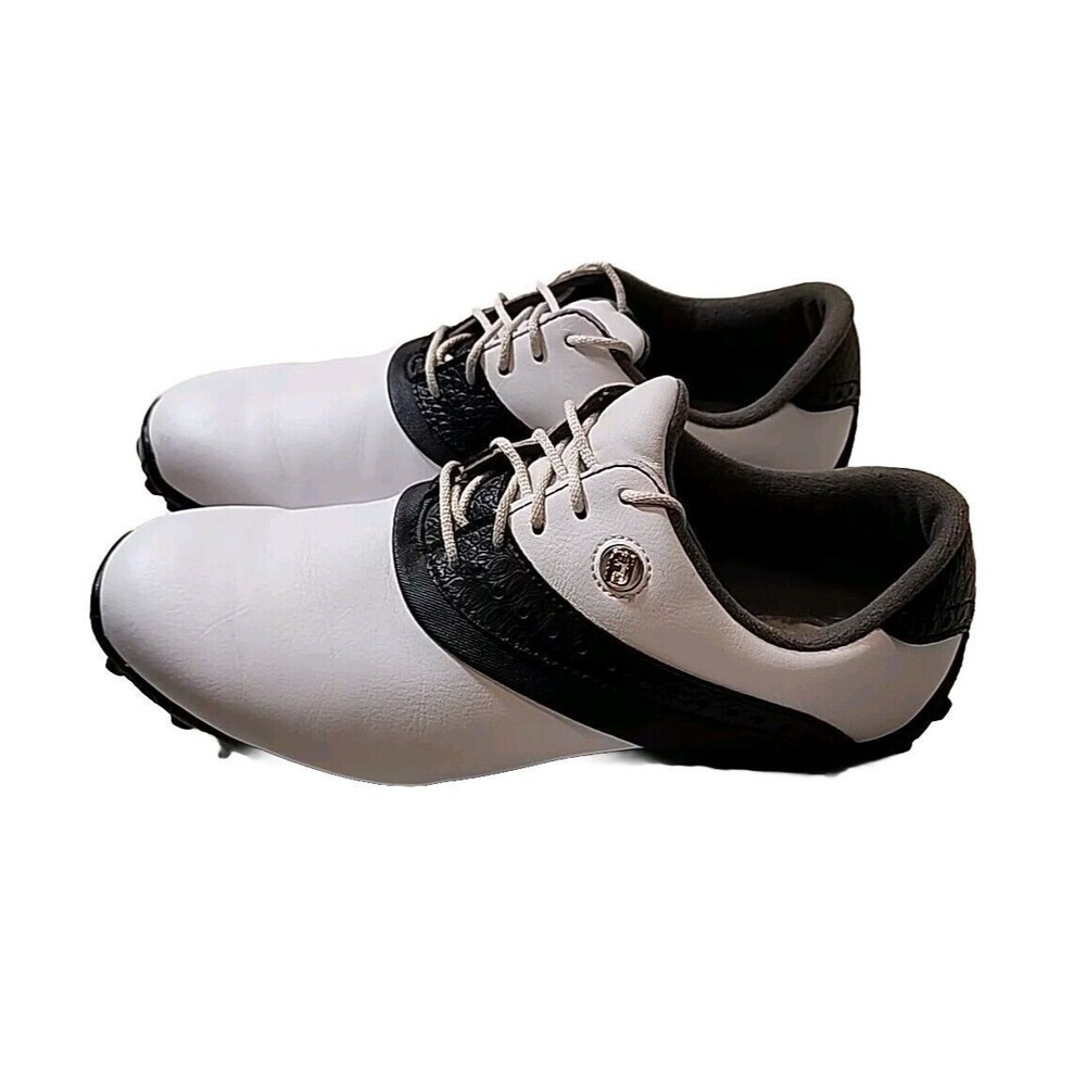 FootJoy Womens Golfing Shoes Lo Pro 93927 White Black Rubber Spikes US Size 8 M